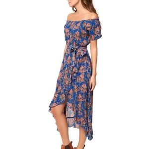 O'Neill Blue Floral Off-Shoulder High-Low Dress